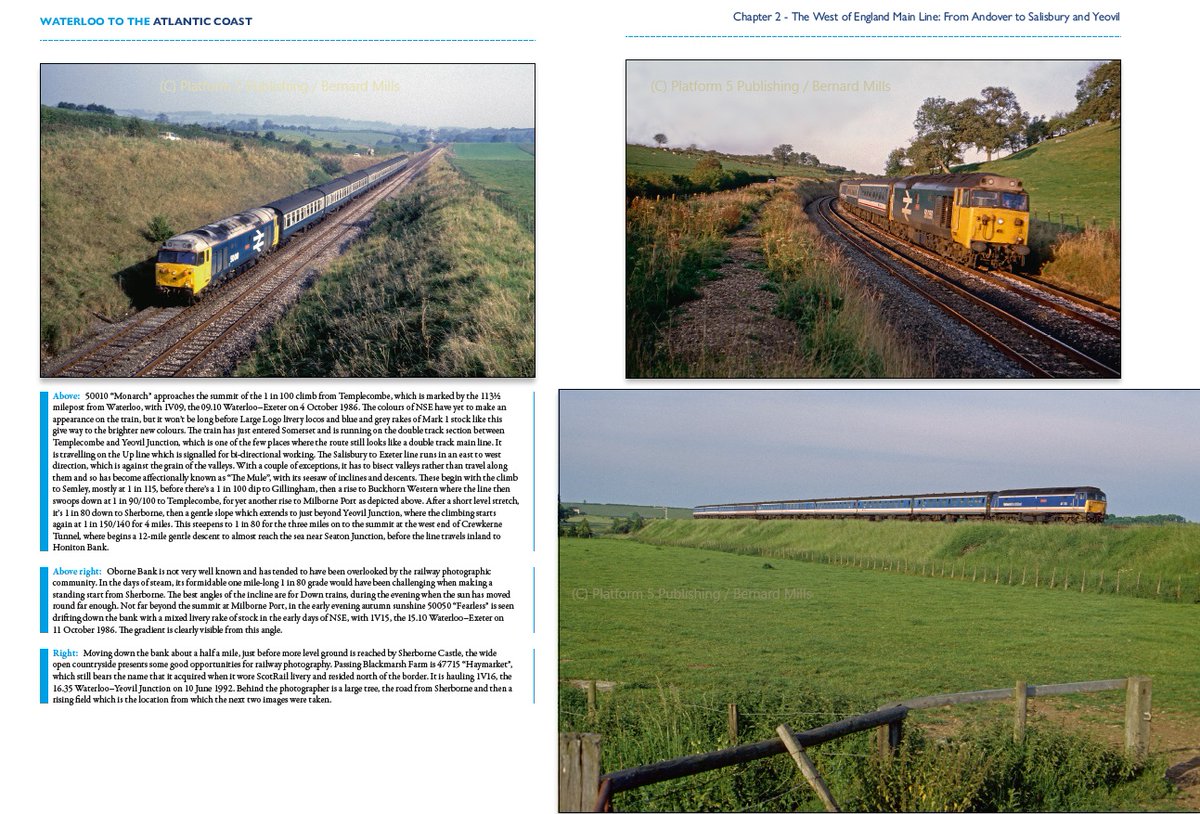Class 50s were a big part of the Waterloo to Exeter route's history during the diesel loco-hauled era, along with 47s in its latter years. Our new book explores the line using Bernard Mills' superb photograph collection. Get £2 off it with code WACDE at: tinyurl.com/mskt6va3