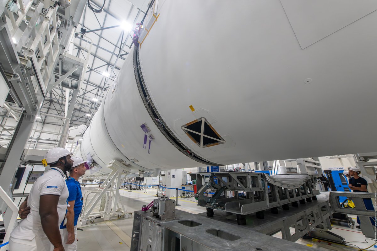 #Ariane 6 upper and core stage: connected! 🪢 Together they form the central part of Europe's new rocket Ariane 6 that is set to fly for the first time this summer.