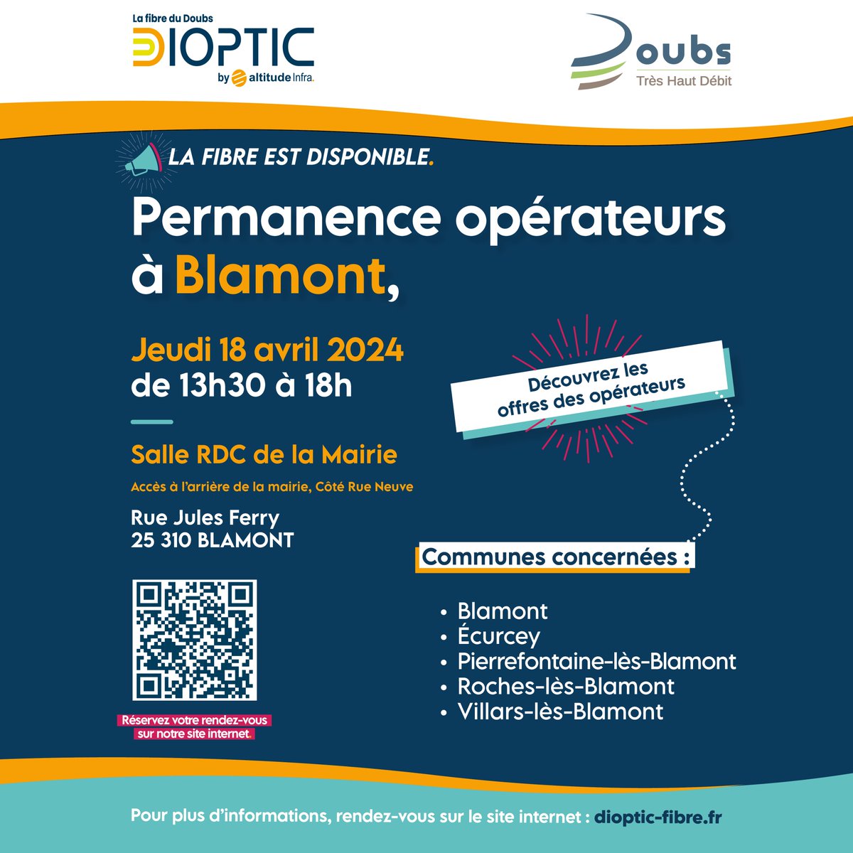 J-2 avant la Permanence Opérateurs à #Blamont.  Réservez vite votre créneau 👉dioptic-fibre.fr/rendez-vous-ac… #AfondlaFibre #Dioptic #Doubs