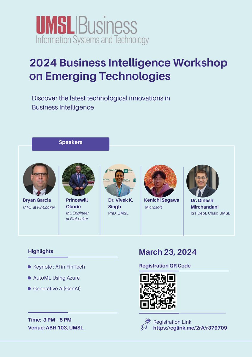 Dr. Vivek Singh, Assistant Professor of Information Systems and Technology, is leading a workshop on Business Intelligence and Emerging Technologies on March 23rd to prepare students for the IST department’s Women’s Hackathon in April #UMSLBusiness #WeTransformLives
