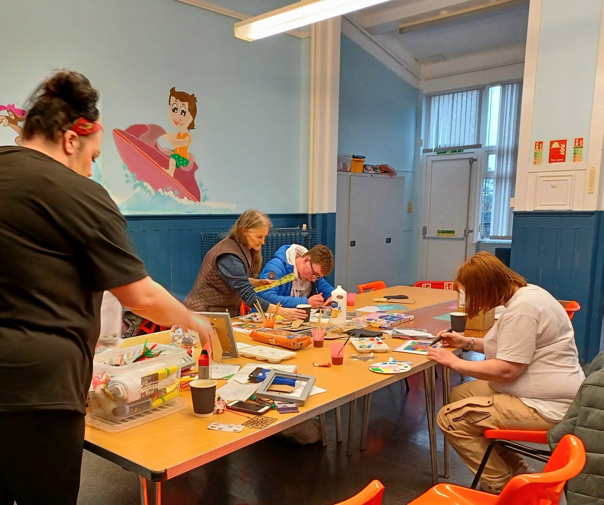 IrvineCafe's tweet photo. Another rainy day this week at the Recovery to Discovery group so we turned our hand to stained glass pictures, what a great success, learning new skills & taking pride in our achievements ❤️
#thisisrecovery #intergenerationalfun #supportingeachother https://t.co/Dd0hHCkr6g