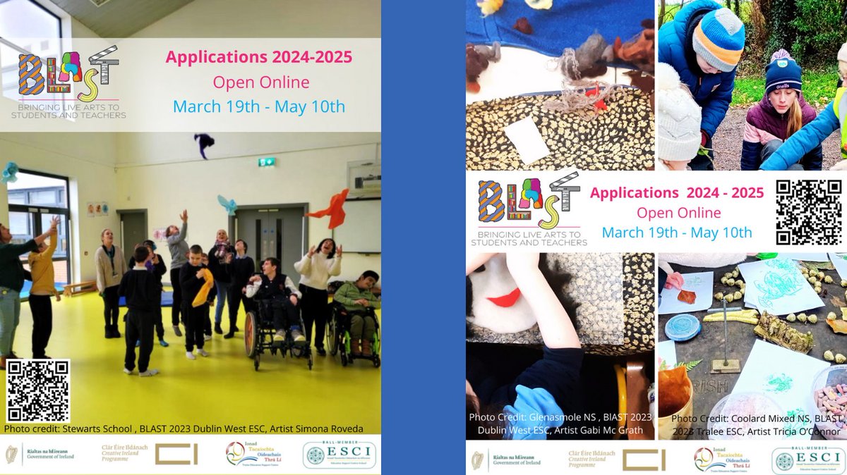 The Department of Education is pleased to announce BLAST Arts & Creativity in Education Residency 2024/2025 applications are now open. ⭐Applications and information via your local Education Support Centre or dwec.ie #BLAST #irishteachers #irishschools