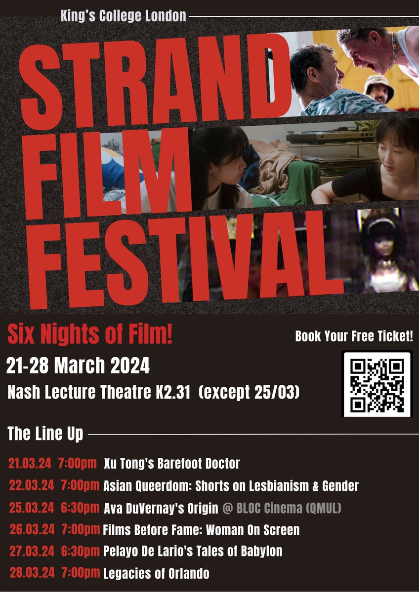 Barely time to breathe rn, but logging on to share immense pride in my Film Festivals & Film Fest Studies 3rd years at @kingsfilm, whose film fest opens tonight! Attendance largely limited to KCL staff/students, but there ARE a handful of non-KCL tix available for each session.