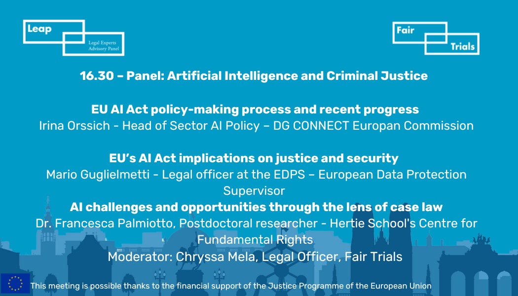 FTE has worked on #AI and automation of justice issues advocating for the ban of predictive policing. @ChryssaMela speaks with Irina Orssich @EU_Commission, Mario Guglielmetti @EU_EDPS, and Francesca Palmiotto @thehertieschool, about this topic with a focus on privacy. #LEAP2024