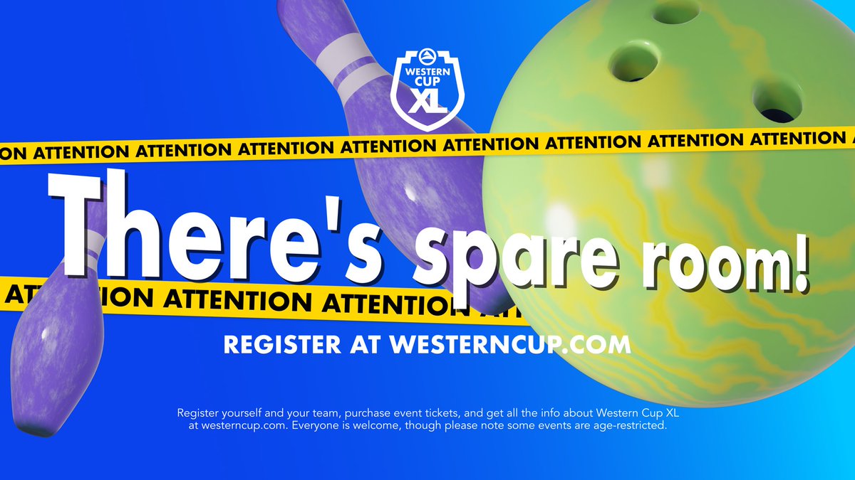 Bowlers! ONE DAY REMAINS before registration closes and we still have space for bowling! Don’t miss out! Head over to westerncup.com/sports NOW to register if you want to play as a bowler in Western Cup XL!