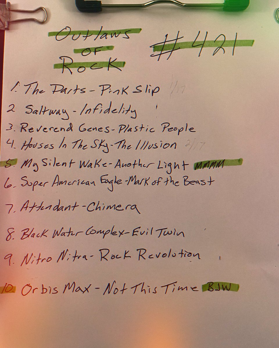 🧨Outlaws of Rock ep.421 3/22 SET LIST: @thedartsus @saltwayband @reverendgenes @housesinthesky_band @my_silent_wake_doom @dwdunphy @superamerican_eagle @attendantband @black_water_complex @nitronitra #setlist #fridayshow #outlawsofrock #musicprogram #la #predrinks #bigbeers 🍺