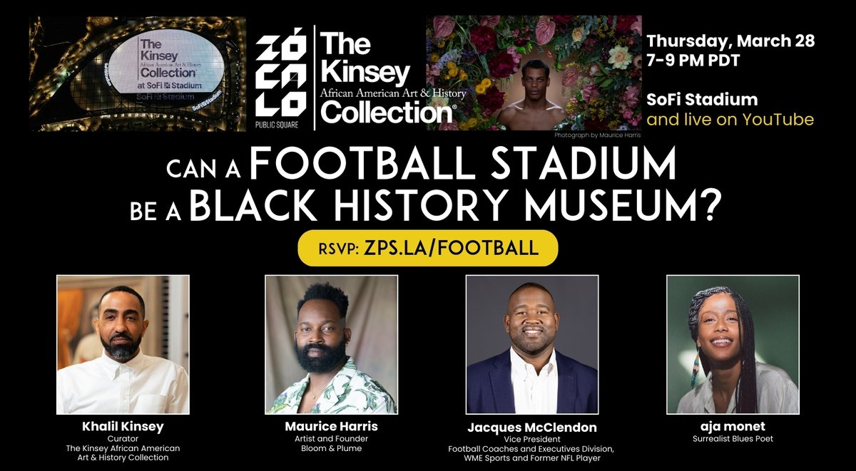 Join us for an evening of conversation presented by @ThePublicSquare moderated by @KinseyCollect curator Khalil Kinsey who will lead a discussion, 'Can a Football Stadium Be a Black History Museum?' on 3/28. Limited seating. eventbrite.com/e/can-a-footba…