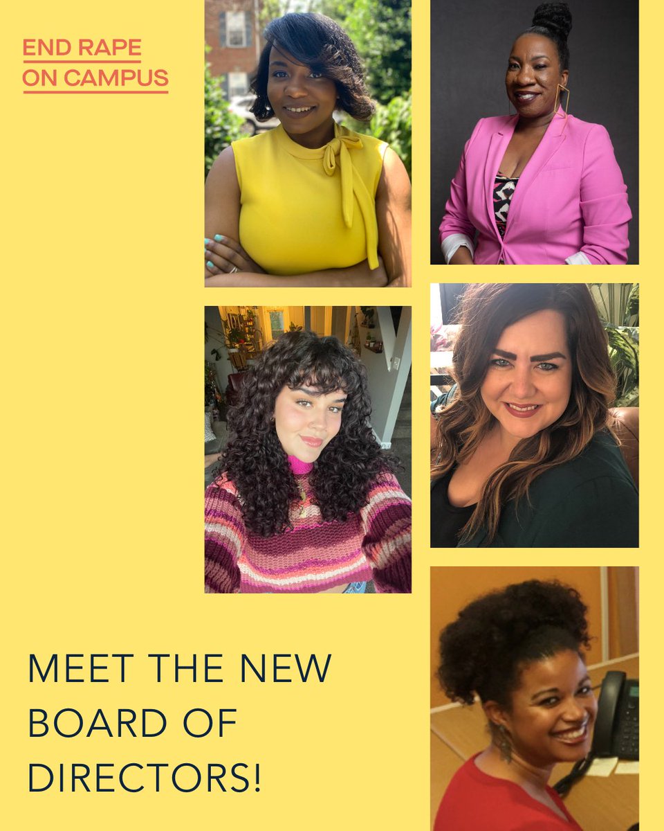 🙌🏾🙌🏾 Introducing to you our new Board of Directors... ✨Kenyora Parham, CEO + Board Chair ✨Tarana Burke, Board Vice Chair ✨ Karla Arango, Board Secretary ✨ Sarah Colomé, Board Treasurer ✨Jennifer M. Gómez, Board Member Learn more at endrapeoncampus.org/about