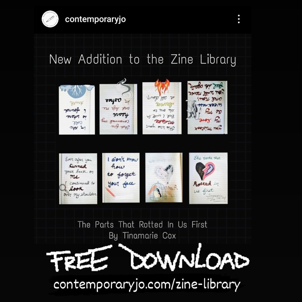 tinamarie_cox's tweet image. #Download a little #zine by me through the Contemporary Jo #zinelibrary #free
Download, print, fold, and enjoy a pocket-sized collection of #tinypoems here:
contemporaryjo.com/zine-library
#freedownload #freepoetry #freebie #freebook #poetrycommunity #tinamariethinkstoomuch