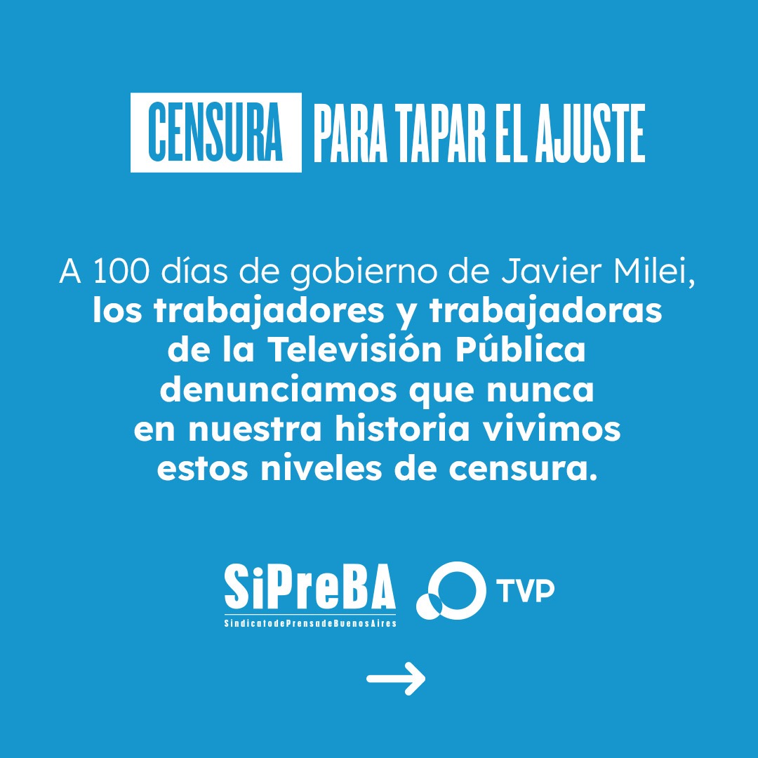 ❌CENSURA PARA TAPAR EL AJUSTE A 100 días del gobierno de Milei, trabajadores de la TV Pública denunciamos censura como nunca antes la vivimos. Lee nuestro comunicado completo: 👉acortar.link/5gdhHe