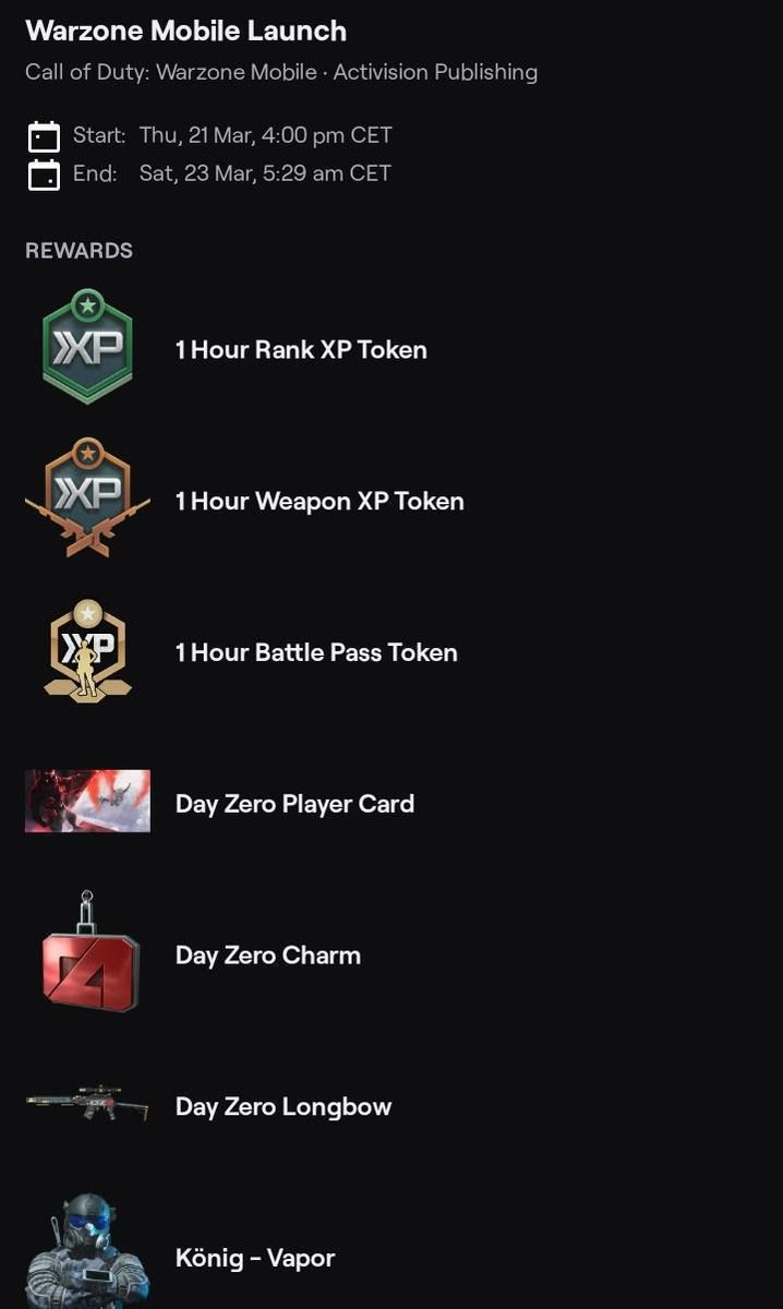 Vincula tu cuenta y disfruta de las siguientes recompensas 

🔑twitch.tv/callofduty

#WarzoneMobile