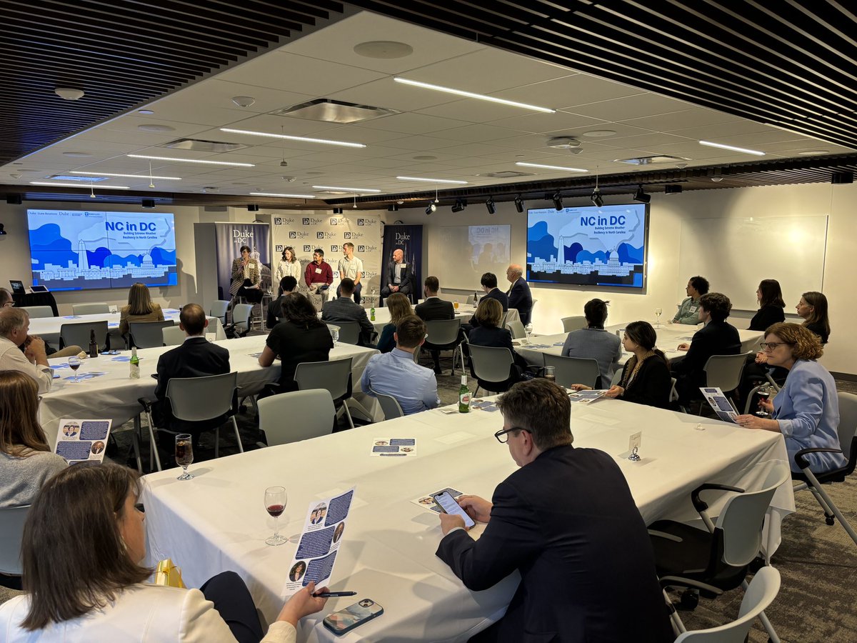 DukeinDC's tweet photo. Our first NC in DC of the year, "Building Extreme Weather Resilience in North Carolina" was a wonderful gathering! Thanks to all, especially our panelists, who helped to drive an engaging conversation about the work being done at multiple levels to make our state more resilient. https://t.co/Edy71t8GHW