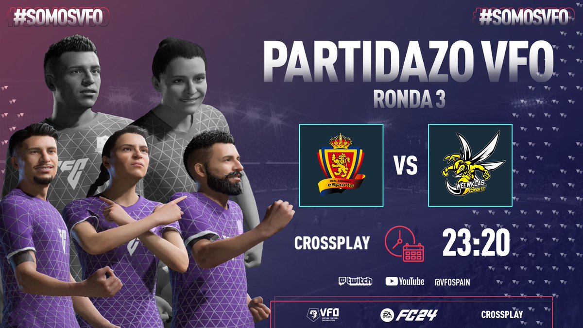 💻#PartidazoVFO

🏆Ronda 3 · #CopaVFO

⏰23:00
▶️<a href="/Virtuales_eSp/">Virtuales e-Sports ⚽⚡</a> - <a href="/eAtleticLleida/">Atlètic Lleida eSports</a> 
 
⏰23:20
▶️<a href="/RZ_eSports/">RZ eSports</a> - <a href="/WeewKlas/">Weewklas eSports | Clubes Pro</a>  

🎙️<a href="/SeeergioGM/">Sergio González</a> <a href="/MiguelMelladoM1/">Michel Mellado</a>
 🔗twitch.tv/VFOspain