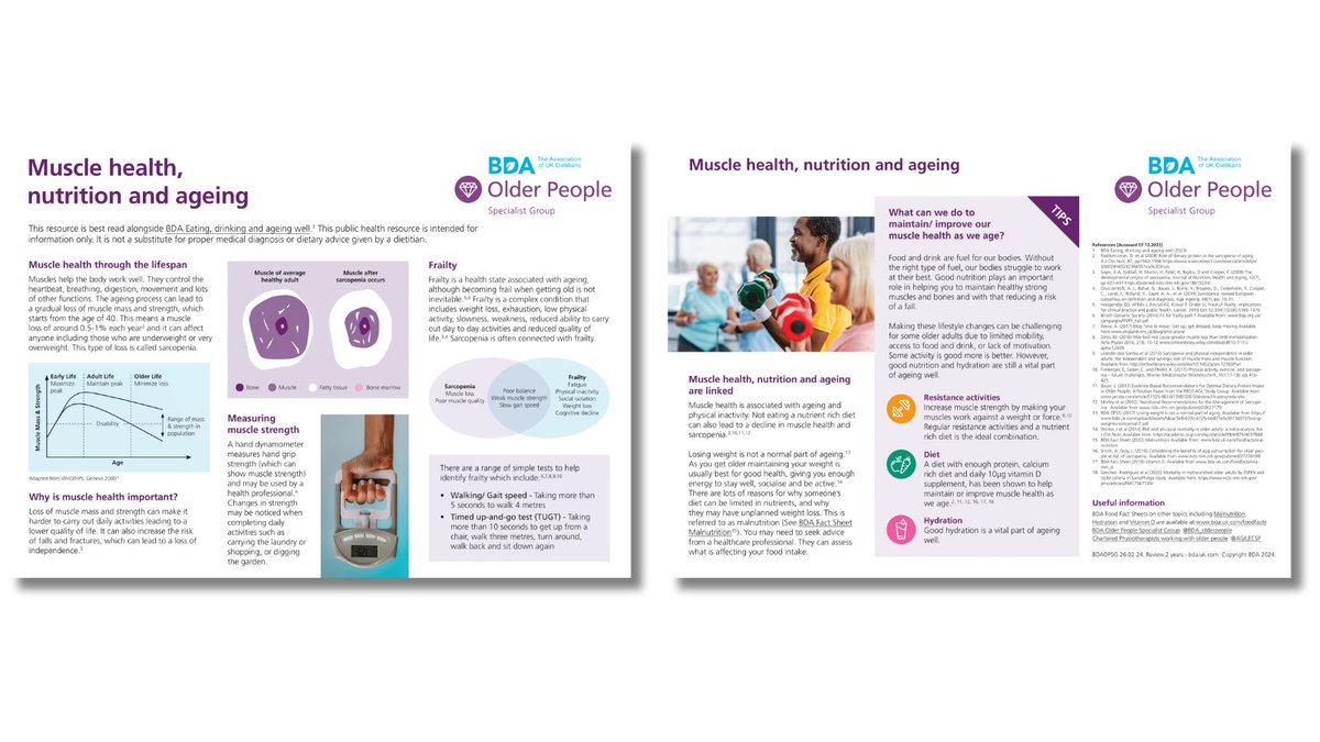 The ageing process can lead to a gradual loss of muscle mass and strength from the age of 40. This can make it harder to carry out daily activities. A new @BDA_olderpeople resource explains how to maintain or improve muscle health as we age: bda.uk.com/resource/muscl…