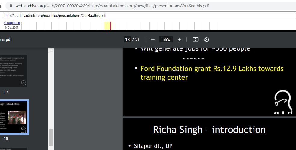 10. Now let's come back to Kejriwal again. Kejriwal was selected as an Aid Sathi in 2006 by Aid-India NGO. Aid Sathi receives funds, Publicity, and support without any specific project! Again, this NGO also receives funds from the Ford foundation!