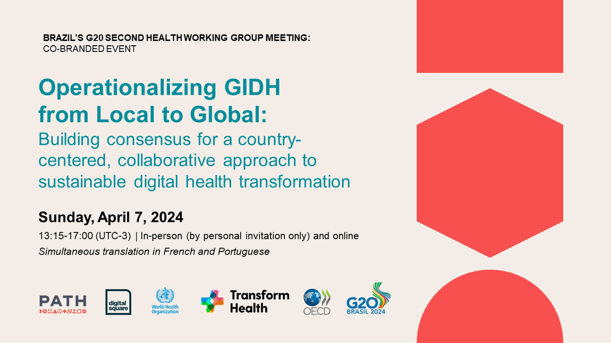 DigitalSQR's tweet image. The Global Initiative on Digital Health (GIDH) is a key opportunity to strengthen global advocacy around #digitalhealth innovations. 
We are honored to co-host an event on GIDH operationalization during the #BrazilG20 Meeting on April 7.   

Join us: us06web.zoom.us/webinar/regist…