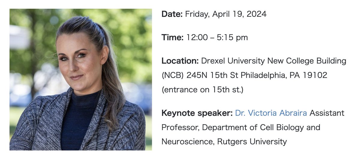 The 2024 PCSfN symposium will be on Friday April 19th at Drexel University’s Center City campus. Join us for flash talks, a poster session, &amp; keynote by Dr. Victoria Abraira! Check out the schedule, register and submit your abstract here: pcsfn.org/annual-pcsfn-m…
Please share/RT!!
