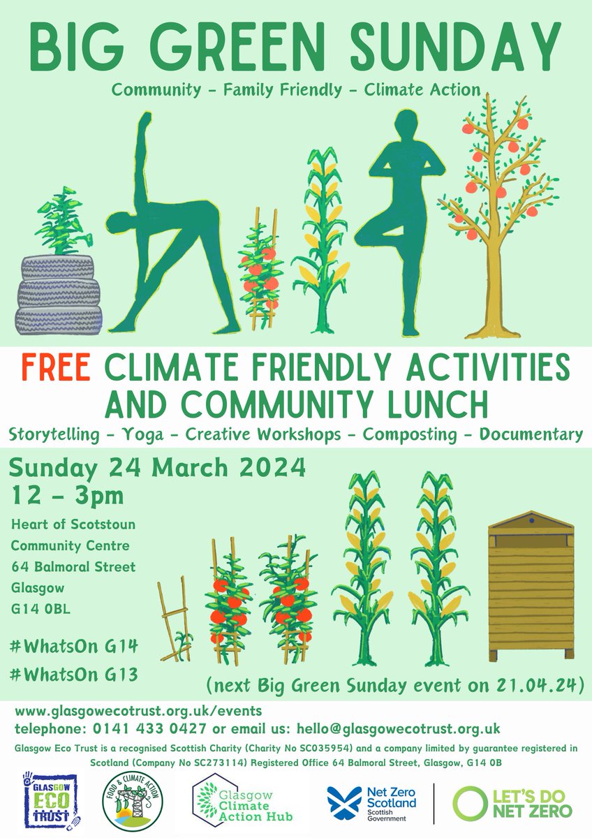 Come and join Glasgow Eco Trust and the Glasgow Community Food Network Food & Climate Action project for a Food and Climate themed Big Green Sunday! 𝗙𝗶𝗻𝗱 𝗼𝘂𝘁 𝗺𝗼𝗿𝗲: tinyurl.com/yews76yx