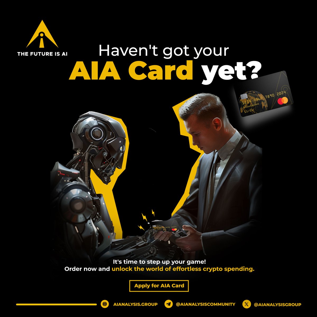 AiAnalysisGroup's tweet photo. Missing out on the AIA Card? Time to change that! 🚀

With instant conversions, low fees, and global acceptance, it's your passport to hassle-free crypto spending. Dive into a world where your crypto moves as freely as you do 🕊

Apply now and start living the limitless life: https://t.co/gBs1Zf2oFV 

#Trading #cryptocurrency #AI #AIAnalysis #cryptotrading