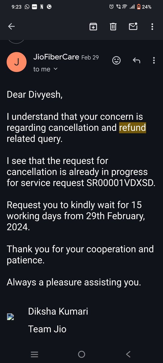 21divyeshvanza's tweet photo. The person's number is +91 81403 91107 who registered for my Jio Air Fiber connection. By his mistake he insisted that I have to cancel this connection. It's been about one month And still I didn't get my refund. @reliancejio  @JioCare Please look into the matter. Do the needful. https://t.co/BW1W0ZZuR7