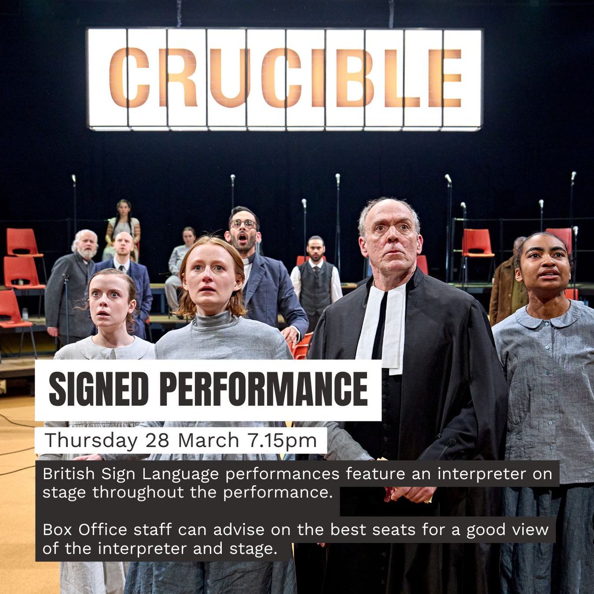 Our accessible performances of The Crucible continue from this weekend! Find out more about our accessible performances of The Crucible here: buff.ly/497ByU3