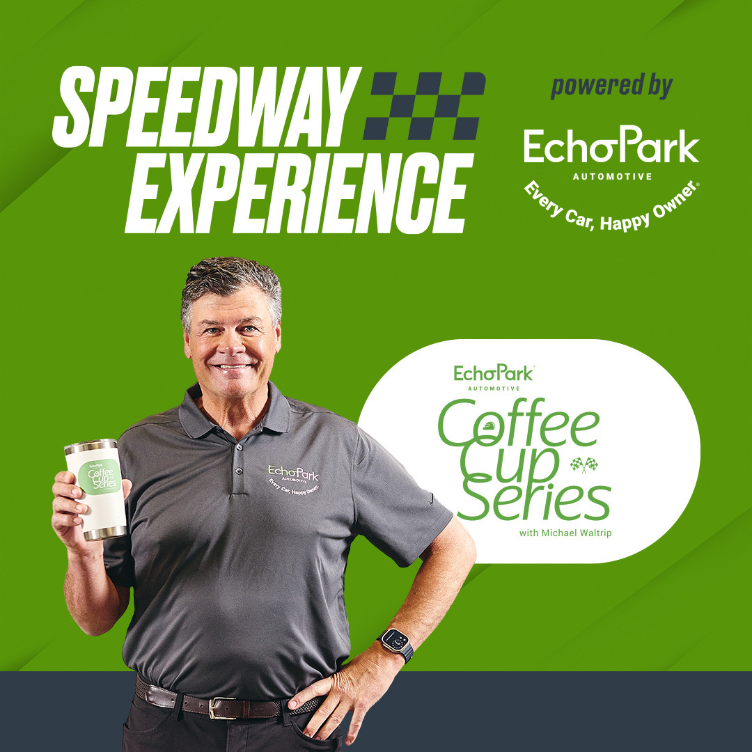 Stop by the Speedway Experience at @NASCARatCOTA , powered by EchoPark, where you can enjoy a cup of fresh coffee ☕️ with the one and only @MW55 🏆and win exclusive prizes and meet a surprise guest!