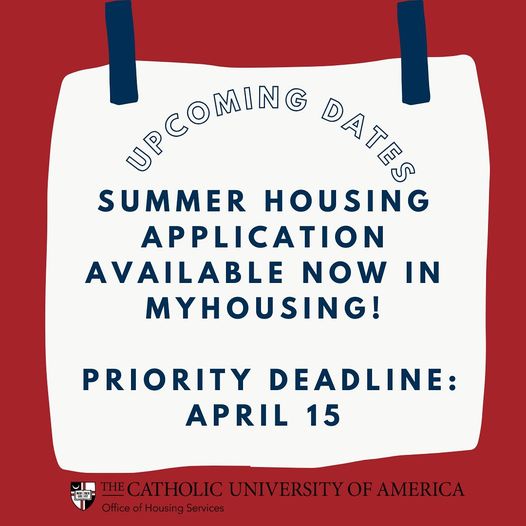 Are you staying in DC this summer? Apply to live on campus in Opus Hall! The summer application is available now in MyHousing. More information can be found on our website.