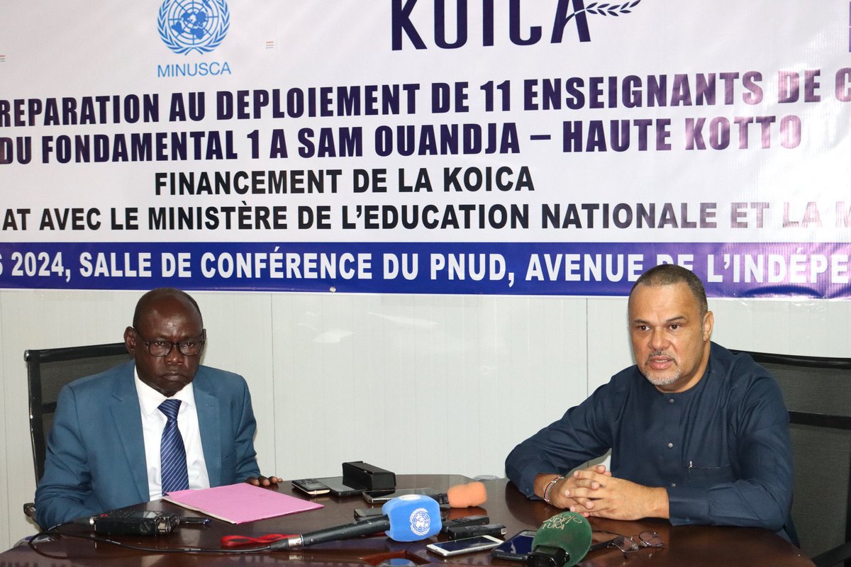 JLStalon's tweet image. 11 teachers selected to be deployed in the field under #Stabilization Program in 🇨🇫
Deployment of civil servants, incl. teachers, represents a key milestone in extending state authority &amp;amp; rebuilding areas affected by conflict. Thanks to our Partners: 🇰🇷 🇯🇵 AfDB MINUSCA Gov 🇨🇫