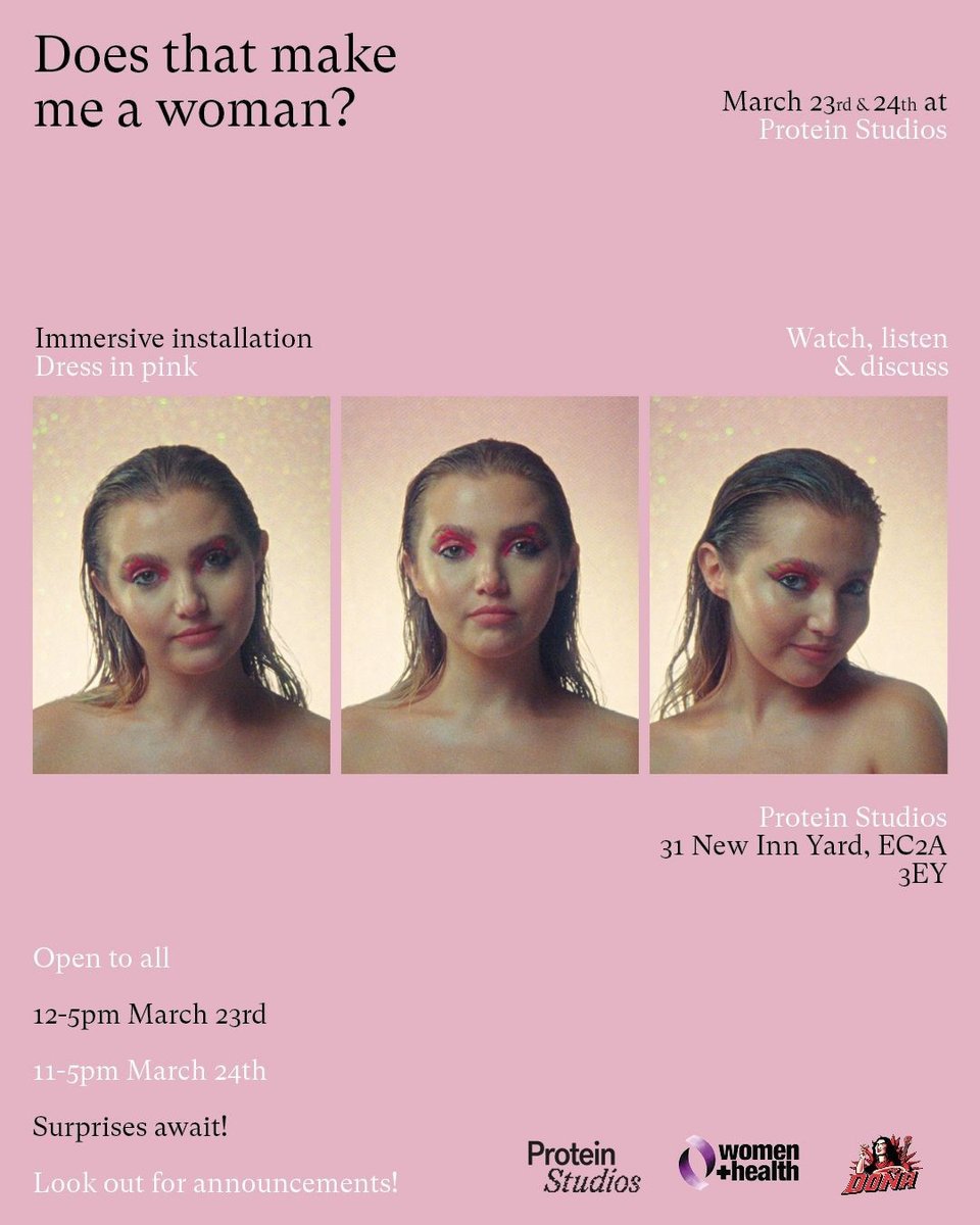 Zabludowicz Col. (@zabludowicz_col) on Twitter photo Does That Make Me A Woman is an immersive exhibition/event that explores aspects of womanhood, taking place on 23 & 24 March at Protein Studios💖
The event will be raising money for our friends <a href="/WaHCamden/">Women + Health</a> ✨
#WomenAndHealth #DTMMAW #doesthatmakemewoman Does That Make Me A Woman is an immersive exhibition/event that explores aspects of womanhood, taking place on 23 & 24 March at Protein Studios💖
The event will be raising money for our friends <a href="/WaHCamden/">Women + Health</a> ✨
#WomenAndHealth #DTMMAW #doesthatmakemewoman