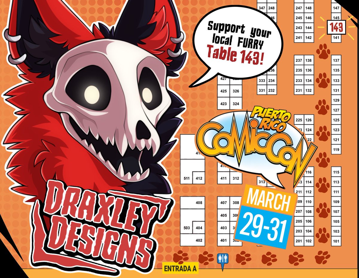 DraxleyDesigns's tweet image. Your local source for everything furry in PR is back at the @PRCOMICCON March 29-31!! ÙwÚ 🔥🔥 
We&apos;ll be at table 143 next to the far right wall of the convention center! 
We&apos;ll have a BUNCH of all new merch so swing by and say hi!! ❤️

©DraxleyDesigns2024
 #furry #PRCC