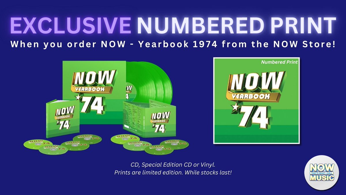 Exclusive Numbered Print when you order 𝐍𝐎𝐖- 𝐘𝐞𝐚𝐫𝐛𝐨𝐨𝐤 𝟏𝟗𝟕𝟒 from the NOW Store! CD or Vinyl sized print will be sent with the format ordered! Prints are limited edition. While stocks last! 🔥 Shop here: nowmusic.com/collections/ne…