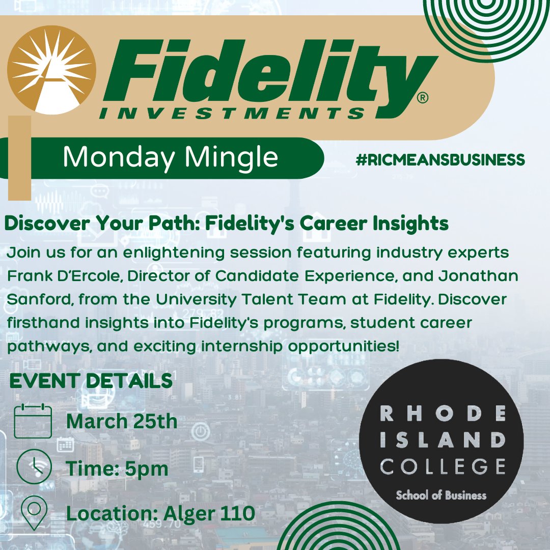 🌟 Attention, students! 🌟
You're invited to a special session featuring Fidelity's industry experts:
👉 Learn firsthand about Fidelity's programs.
👉 Explore thrilling internship opportunities.
👉 Discover career paths designed for students.
#FidelityExperts #ricmeansbusiness