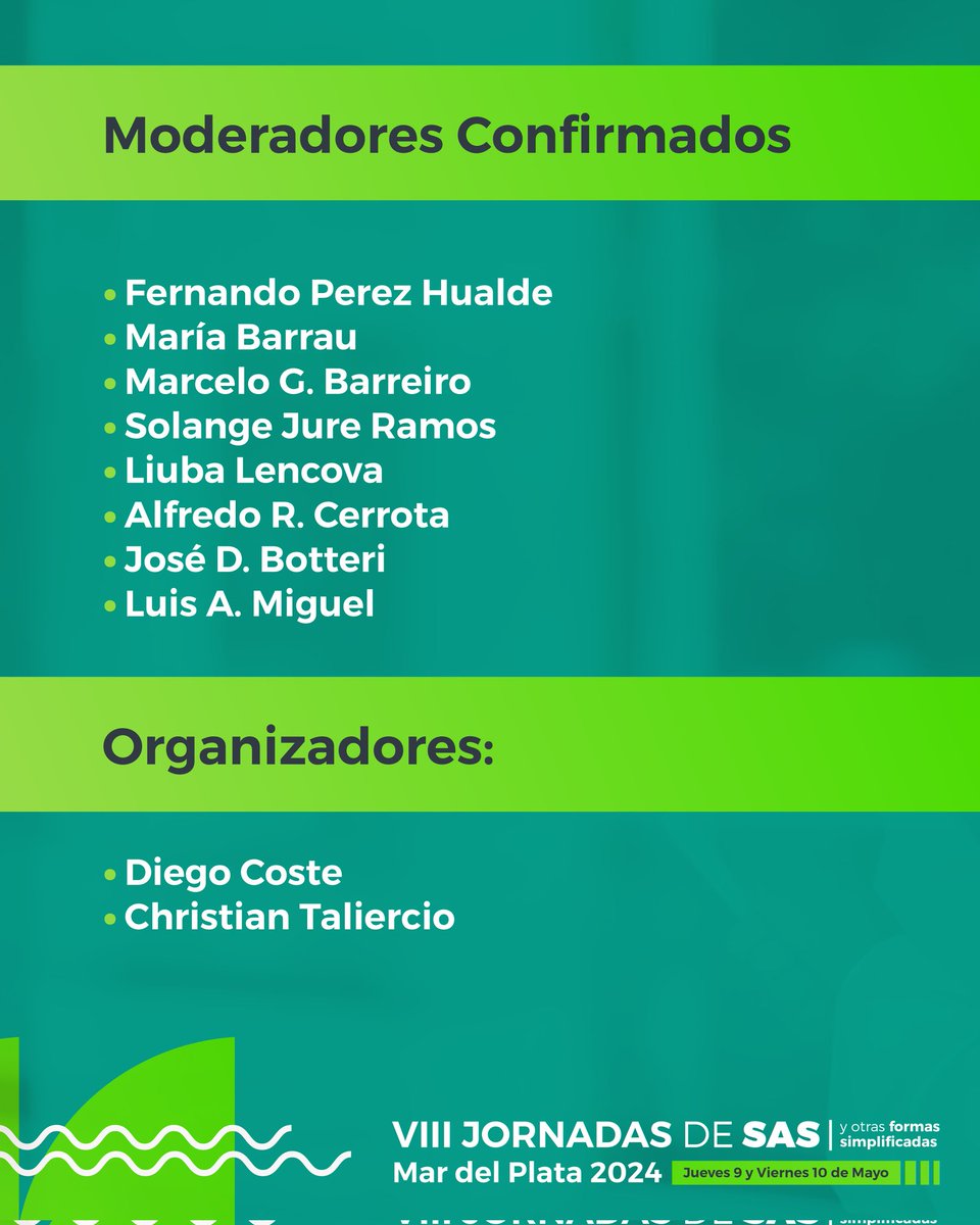 ¡Conocé a los oradores confirmados para las VIII Jornadas Nacionales de SAS 2024 en Mar del Plata!

📲 Link de inscripción: eventbrite.com.ar/e/viii-jornada…