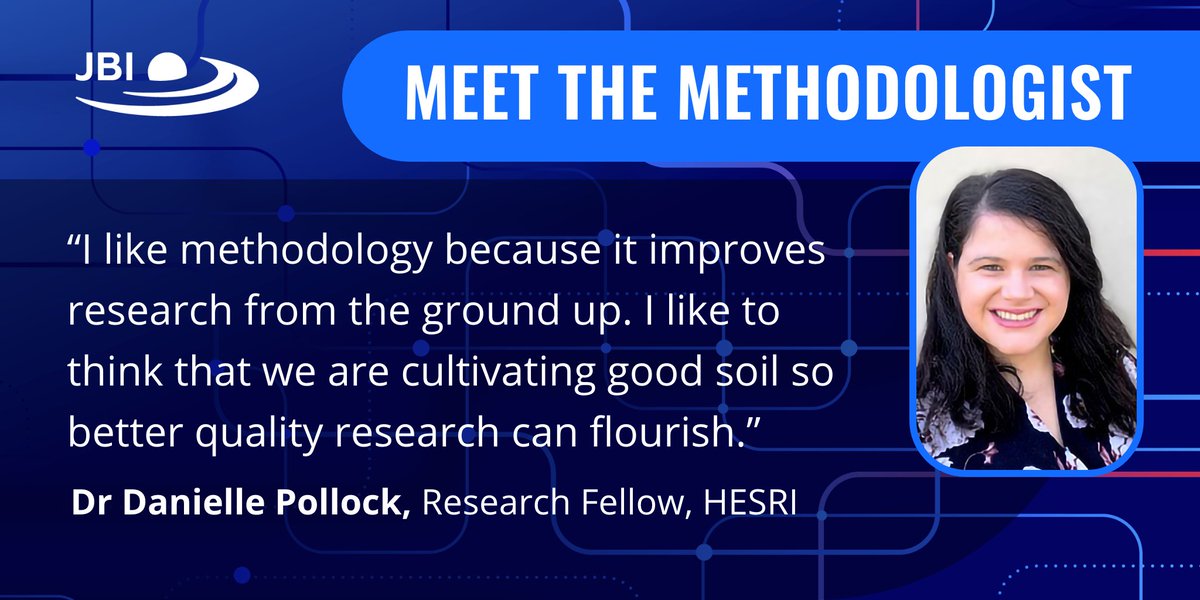 For #JBIMethodology month, meet one of our scoping review methodologists! Dr @Daniellep89 is interested in qualitative evidence synthesis, scoping reviews, & how to incorporate knowledge users in evidence synthesis. #JBIMethodology
