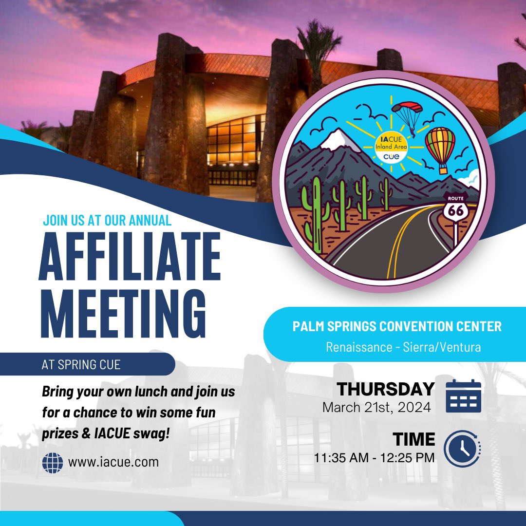 The magic of #SpringCUE starts today! To all my IACUE friends, kick the conference off by joining us for our affiliate meeting at 11:35 in Renaissance - Sierra/Ventura! #CUEmmunity #iacue