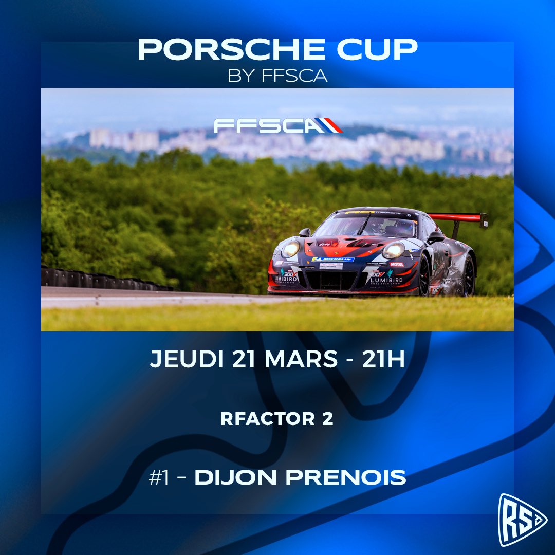 Vous reprendrez bien un peu de RFactor 2 non ? Second championnat FFSCA à retrouver sur les antennes RaceStartTV, de la Porsche Cup, avec Dijon Prenois en premier round ! Rendez vous à 21h !