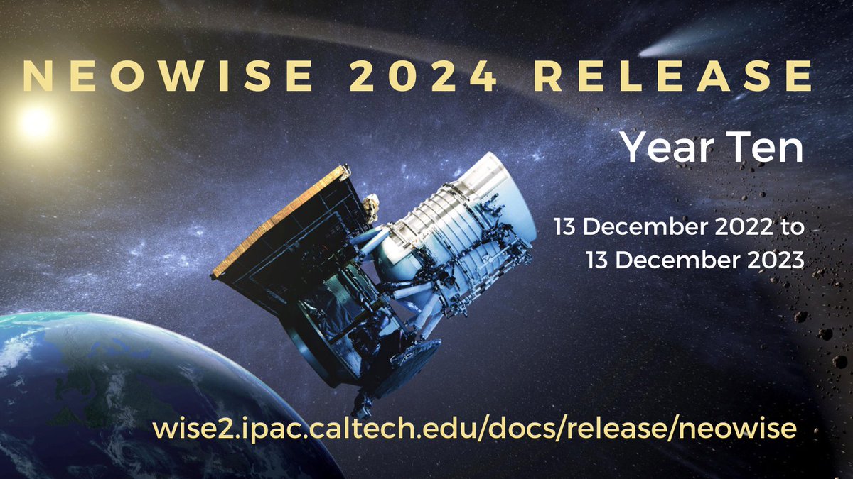 🛰️ NEOWISE Data Release 2024 🛰️ 📷 Sky survey data acquired during NEOWISE's 10th year are now available at @nasa_irsa. Combined with years 1-9 data, the archive contains ~25.3 million sets of 3.4 and 4.6-micron images and ~189 billion source detections. wise2.ipac.caltech.edu/docs/release/n…