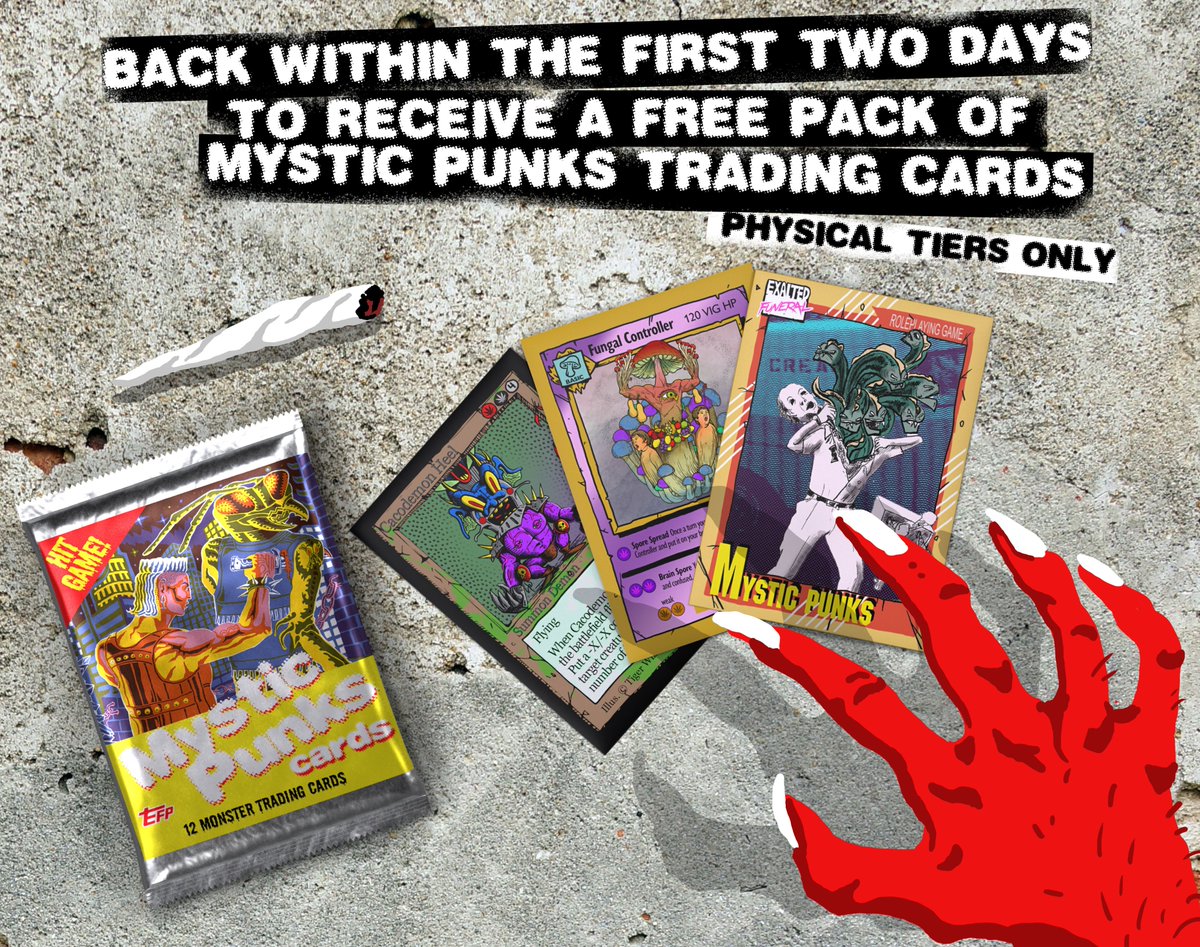 FREE TRADING CARDS PACK for early backers! 12 full color cards. Sleeve them plug them into your CCG deck of choice & destroy your opponents at the table Promo ends Friday 11:59pm ET! kickstarter.com/projects/exalt… @mysticpunks #mysticpunks #ttrpg #ttrpgcommunity #Kickstarter #Punks