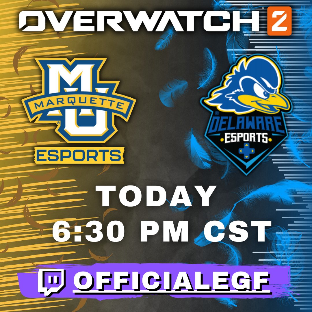 Quick Update, the match between Marquette and the University of Delaware has been changed to 6:30 PM today. It will still be streamed on Official EGF. Twitch: twitch.tv/officialegf