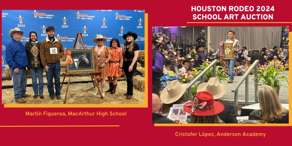 🎨👏 Incredible talent alert! Cristofer López from Anderson Academy &amp; Martín Figueroa from MacArthur High School shine at the Houston Rodeo School Art Auction, bringing in a whopping $57,000! 🤠 Read about their amazing achievement here: shorturl.at/ahkT3