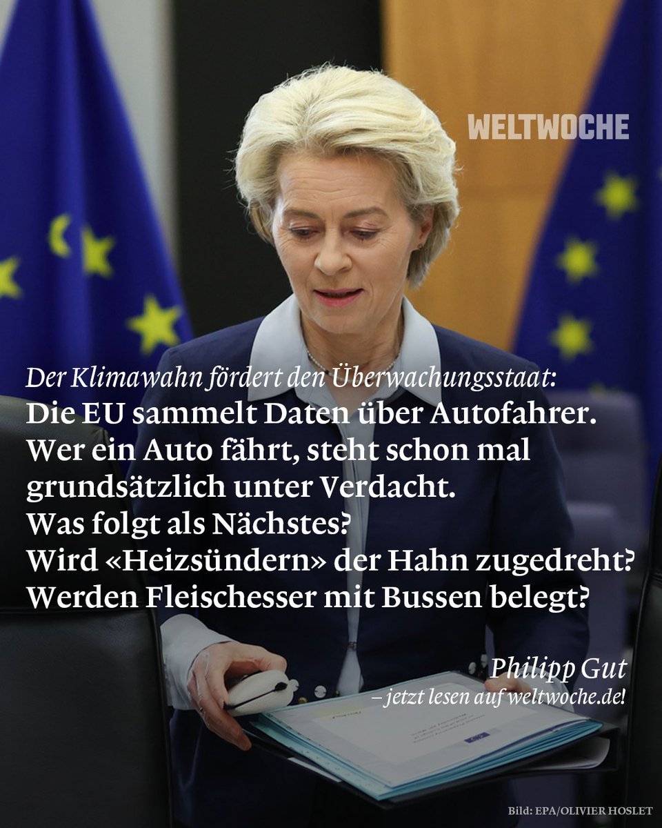 👉 Der #Klimawahn fördert den Überwachungsstaat: Die #EU sammelt systematisch Daten über #Autofahrer @PhGut Zum Artikel: weltwoche.de/daily/der-klim…