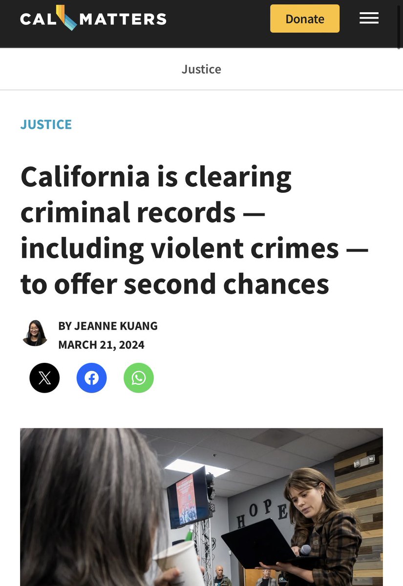 “Saun Hough, a manager at Californians for Safety and Justice, said the benefits extend beyond those with a job application on the line. ‘Peace of mind, that’s the biggest of all the new doors that are open…’” calmatters.org/justice/2024/0…