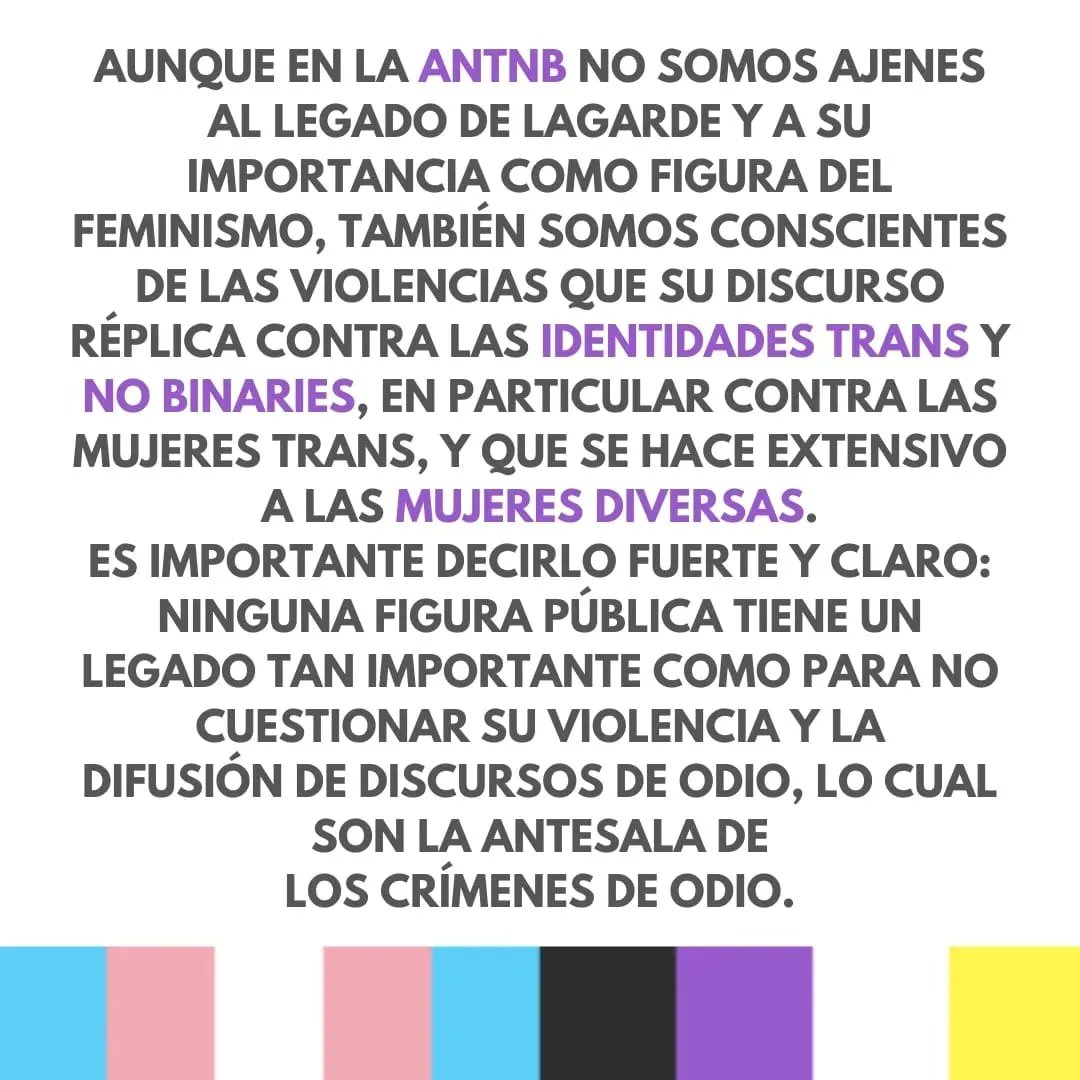 🌈📢 Ante la transfobia, en este caso de Marcela Lagarde, respondemos 💪🏽 desde este comunicado de la Asamblea Nacional Trans NB nos unimos a les estudiantes trans y aliades de la <a href="/unicomplutense/">Complutense</a> de Madrid 🏫✊🏽 ¡Alto a la transexclusión! 🚫 #JusticiaTrans 🏳️‍⚧️