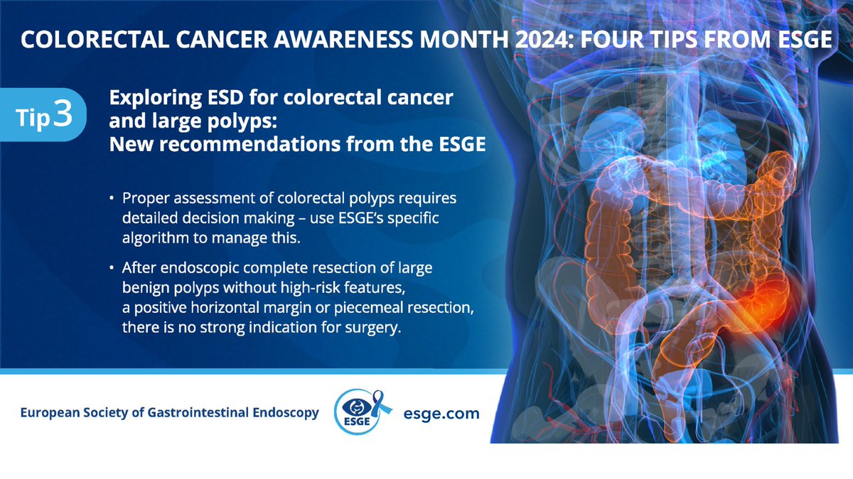 This week, our #ColorectalCancerAwarenessMonth tip is focused on an ESGE Guideline - Endoscopic submucosal dissection for superficial gastrointestinal lesions: esge.com/endoscopic-sub…