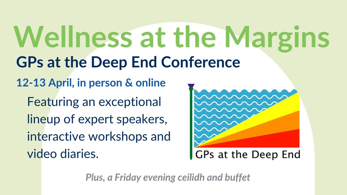 The Scottish Deep End Group proudly presents the 'Wellbeing at the Margins' Conference 2024. Available tickets include full conference, one day and virtual sessions. To learn more and book your ticket, click here 🔽🔽 rcgp.my.site.com/s/lt-event?id=… Tickets are limited.