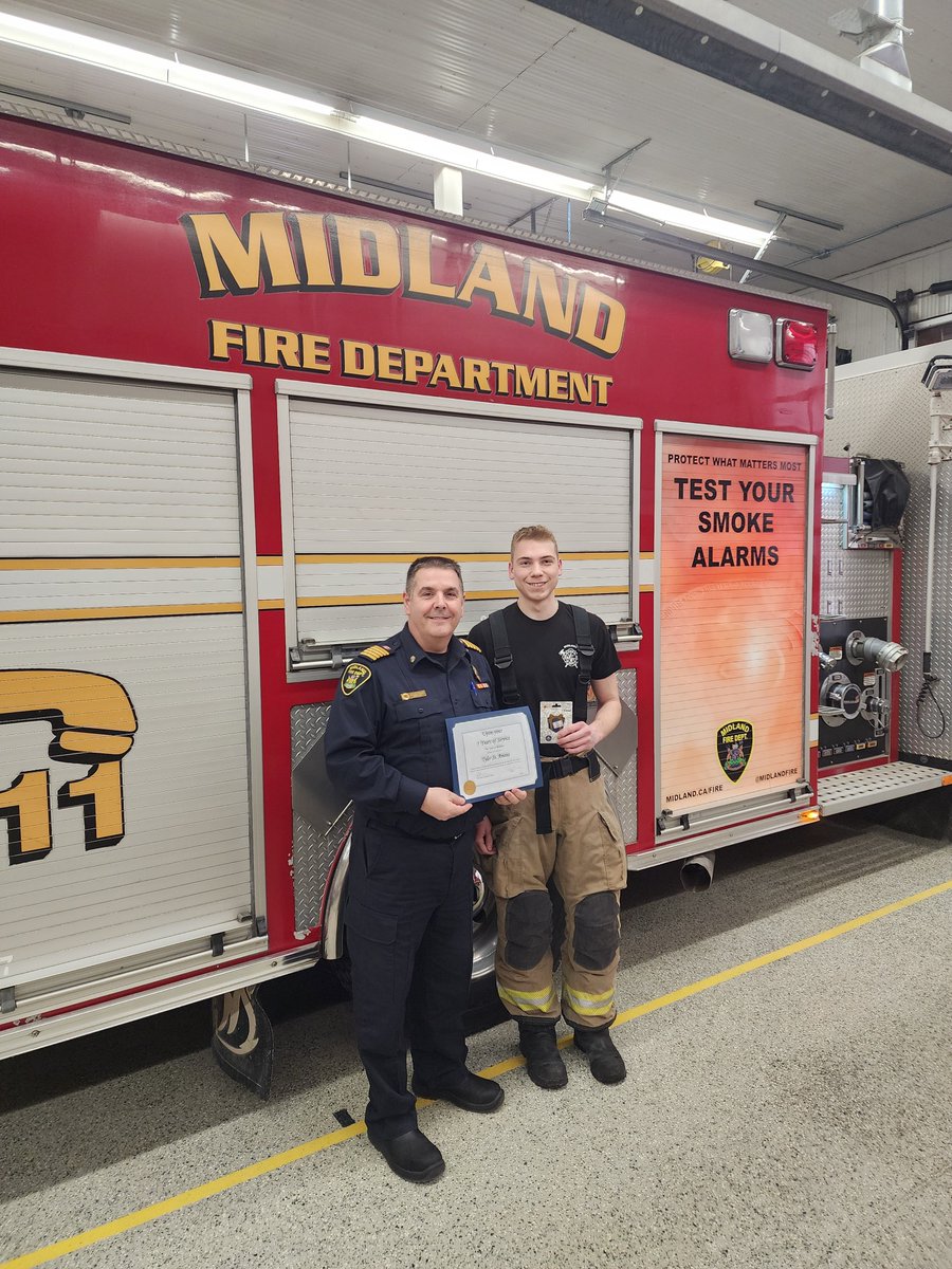 Congratulations go out to firefighter Eric Adamson on receiving his 10 years of service certificate and firefighter's Graham Sharp and Tyler St.Amant on receiving their 5 years of service certificates!