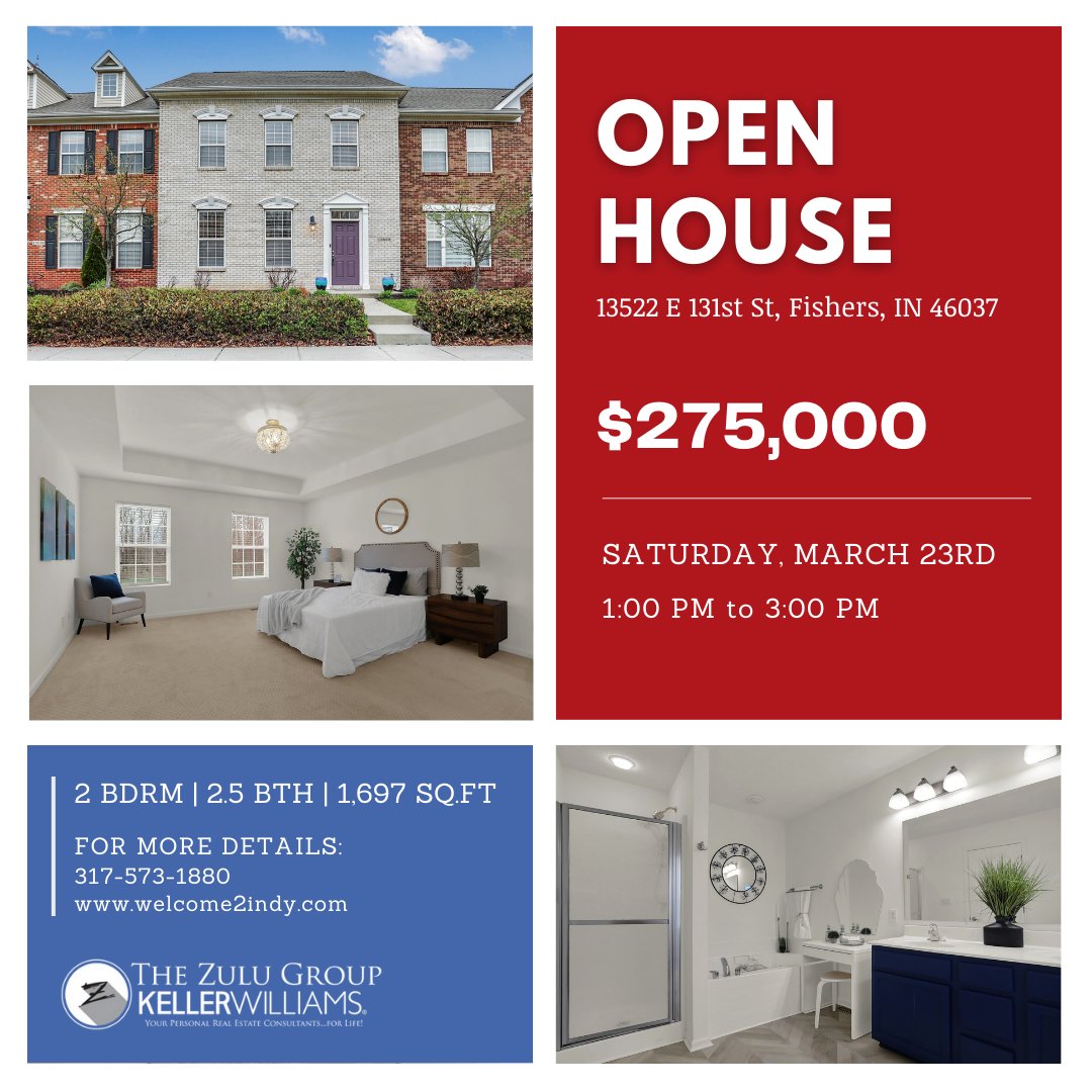 Don't forget to join us tomorrow, March 23rd, from 1:00 PM to 3:00 PM, for the #OpenHouse of this amazing property. Located at 13522 E 131st St, Fishers, IN 46037, priced at $275,000.

RSVP now at 317-573-1880 or visit Welcome2Indy.com.

#DreamHome #YourFriendInRealEstate
