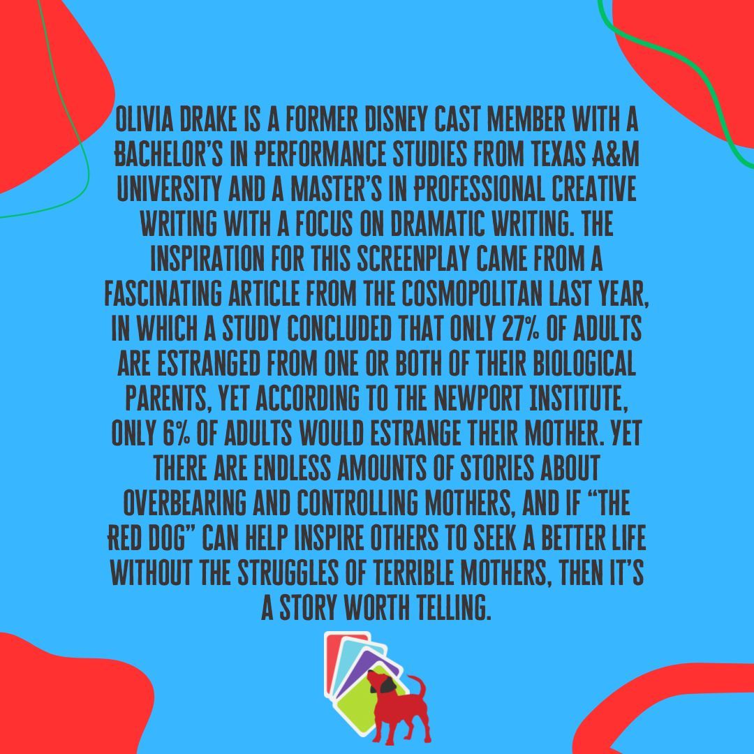 Meet the Screenwriter of “The Red Dog” - Olivia Drake!

Staged Reading this Monday, March 25th at 7pm at @bynxorlando

buff.ly/3vnZyV4 

#screenwriter #screenplay #indiefilm #womeninfilm #orlandoevents #allthelinestudio