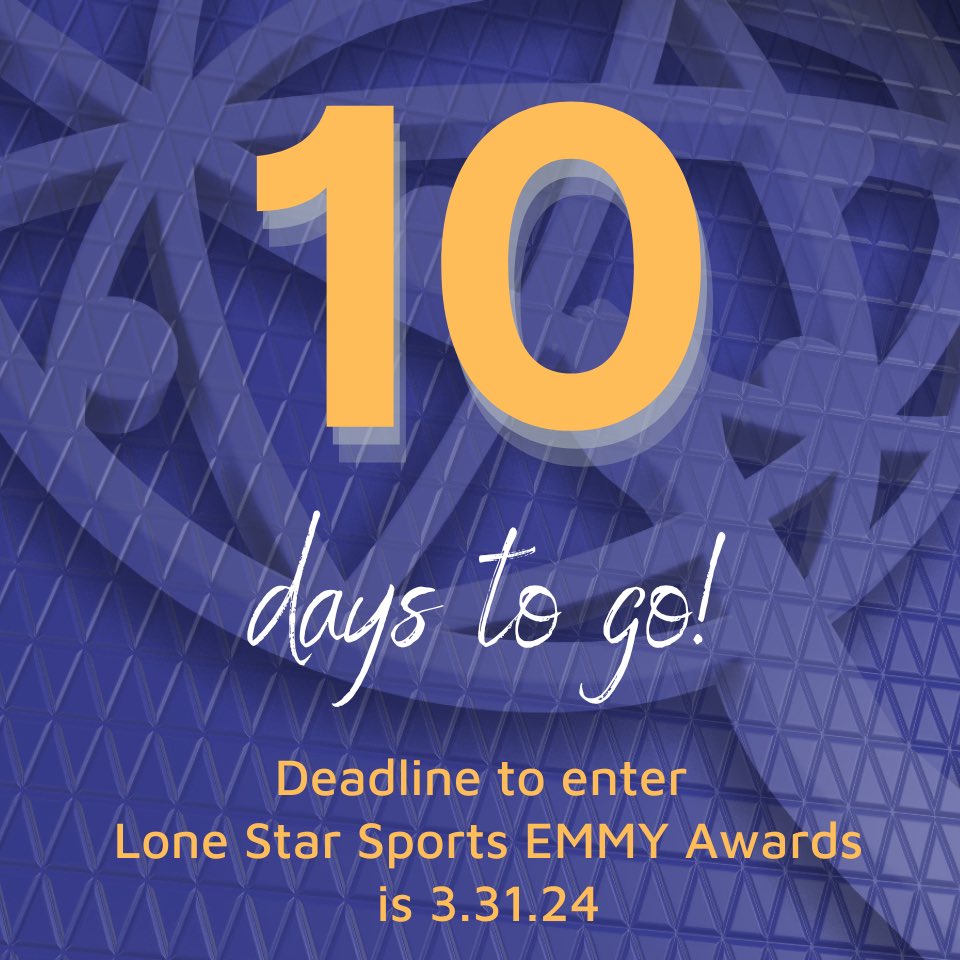 The COUNTDOWN is on! You have 10 days left to enter the #LoneStarEMMY Sports Awards. ￼ Don't miss out! Enter TODAY: lonestaremmy.org/2022-sports/20…