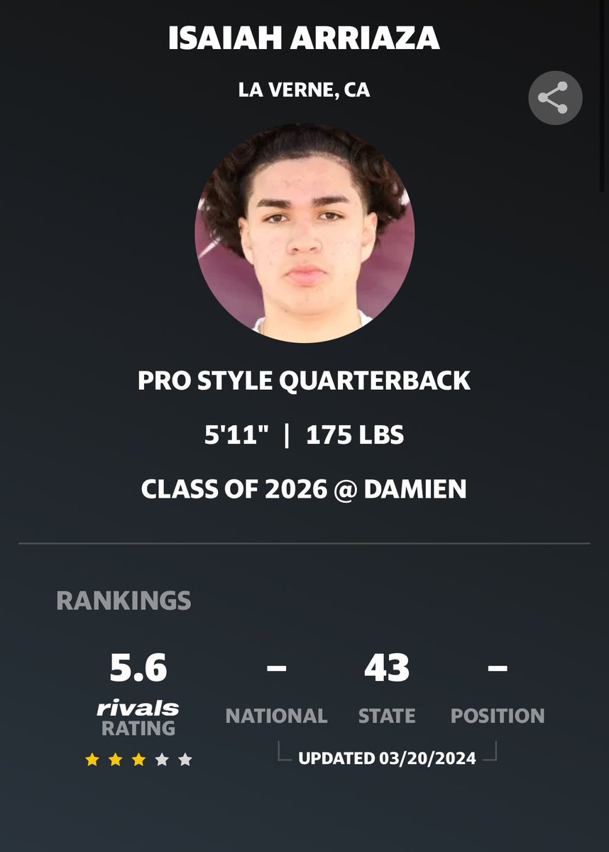 Thankful to receive a 3 star ranking. Just the start. @adamgorney @Rivals @CoachDanny10 @DamienFootball_ @bechtel_matt